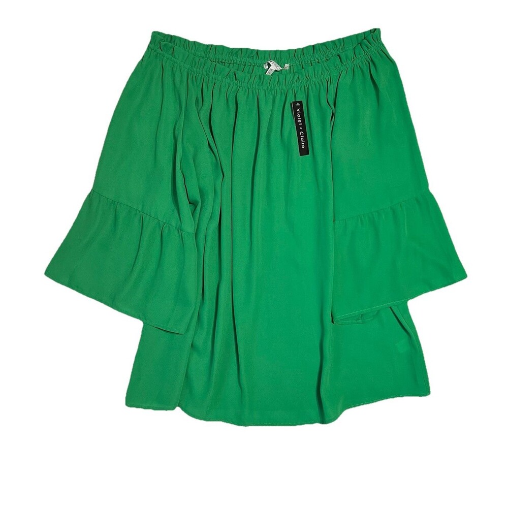 Violet + Claire Shirt Women's 1X Green Off The Shoulder Bell Sleeves Flowy